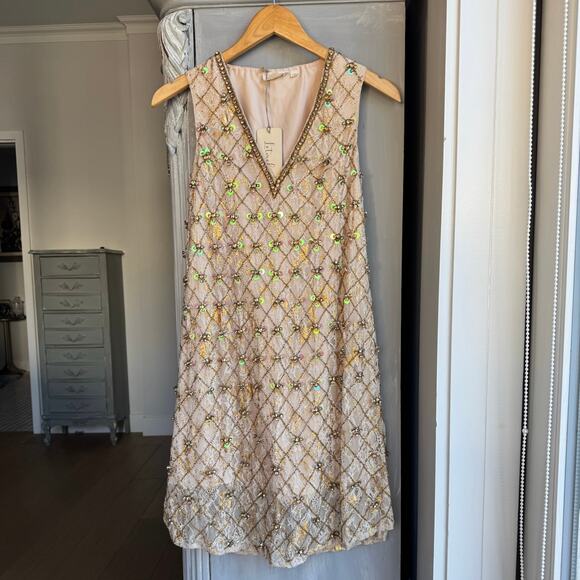 NWT Anthropologie Dress Sz XS Mini Crystal Embellished Evening Shift - Picture 3 of 12